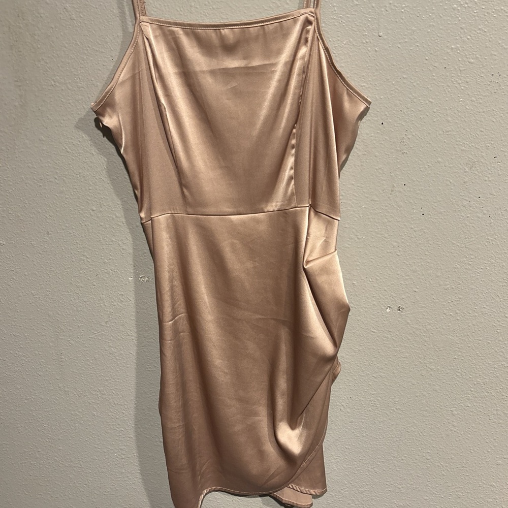 Tan satin mini dress